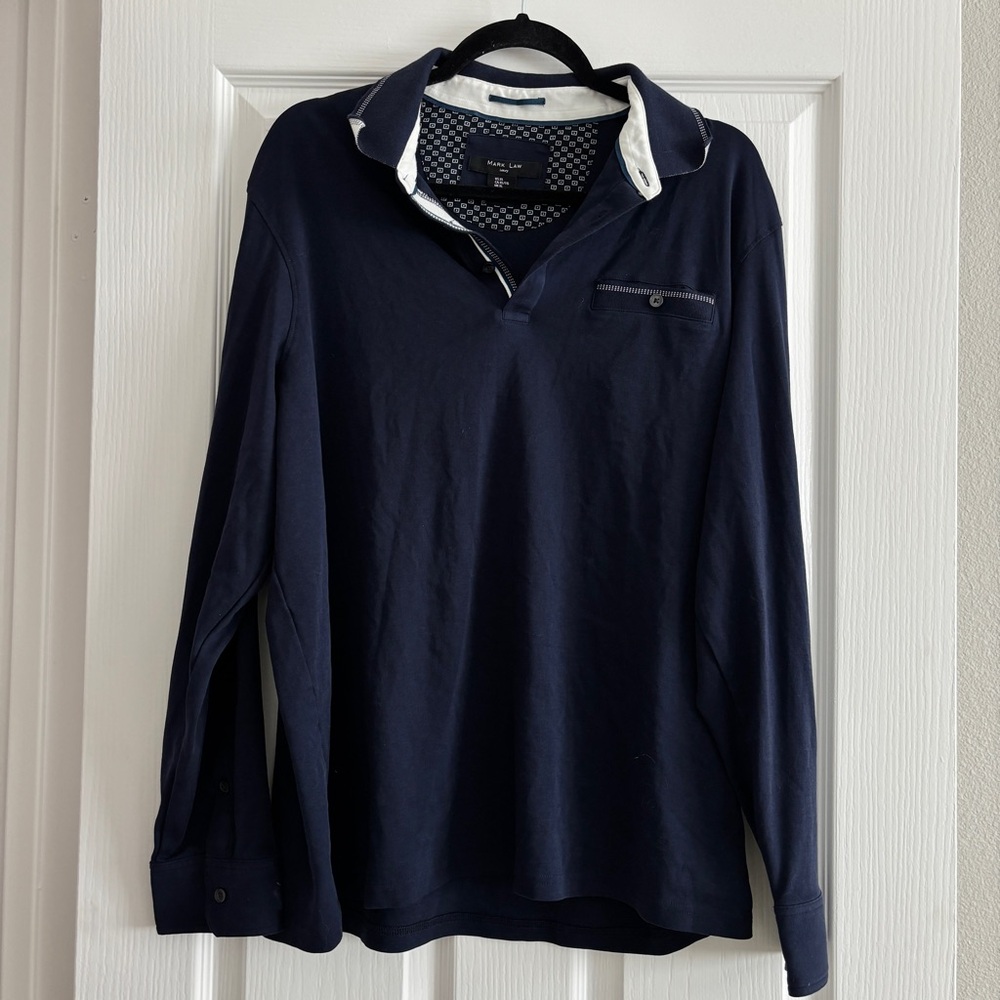 Men's Long-Sleeve Polo Shirt in Navy - Classic Casual 100% Cotton